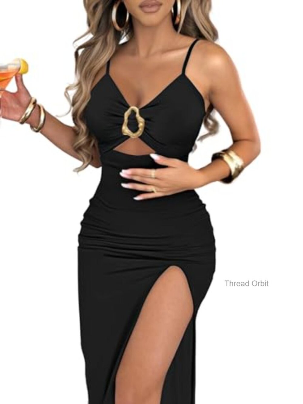 Women Bodycon V-Neck High Slit Cut-Out Maxi Dress Party Club